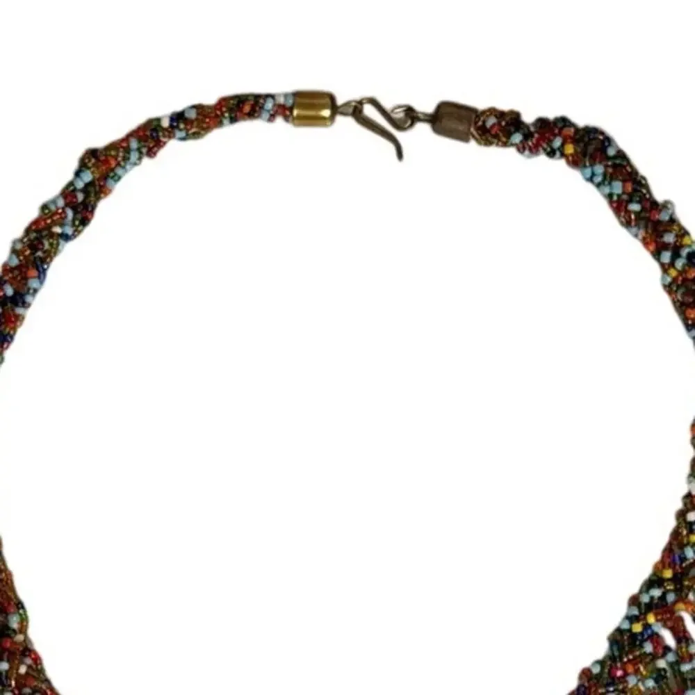 Colorful Seed Bead Fringe Bib Statement Necklace Boho Festival Tribal 19”